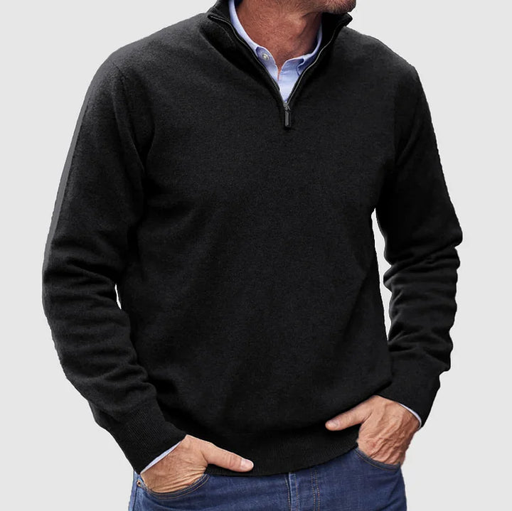 50% RABATT | Herren Kaschmir Basic Pullover mit Reißverschluss