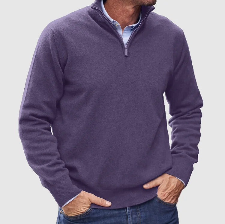50% RABATT | Herren Kaschmir Basic Pullover mit Reißverschluss